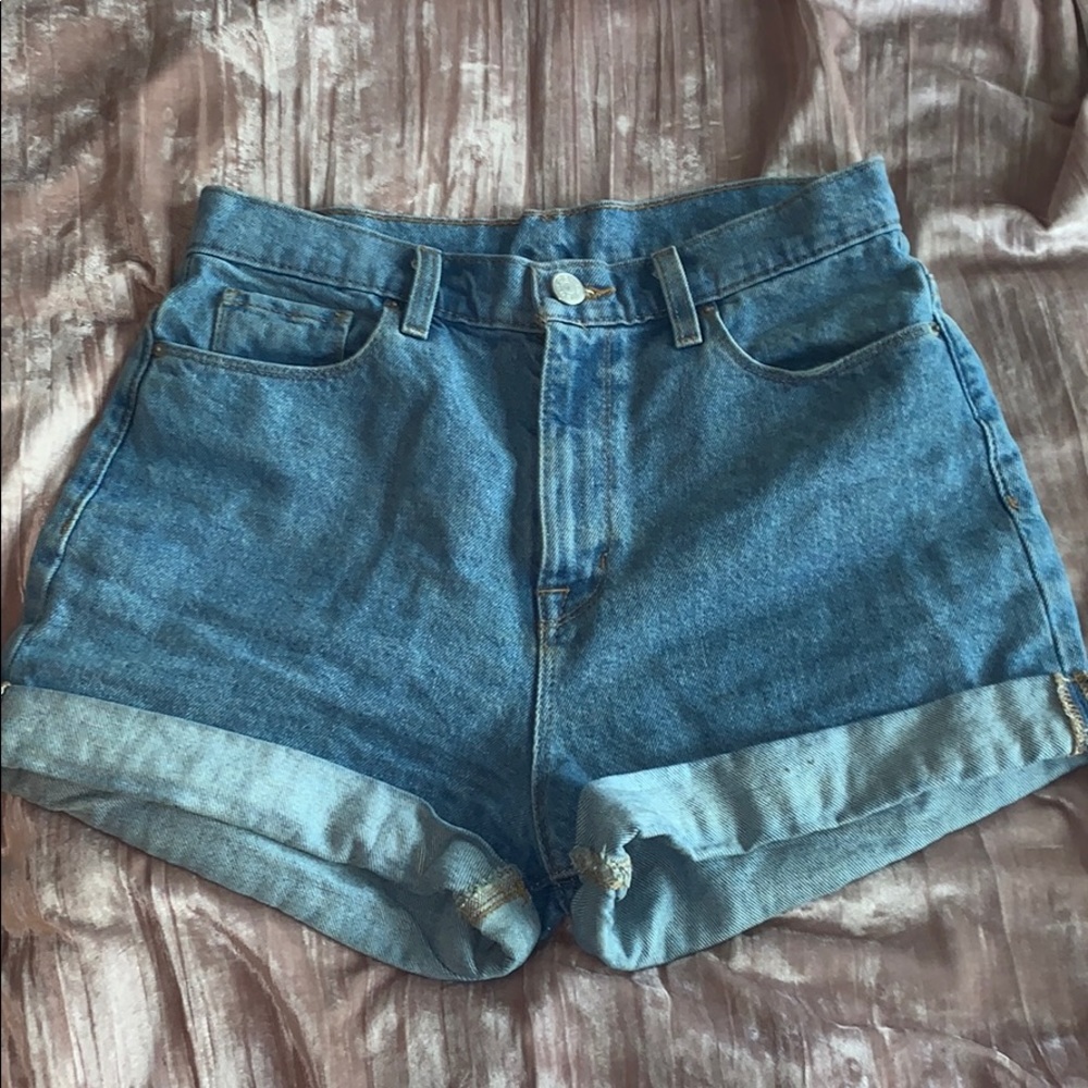 High waisted blue denim shorts worn once.